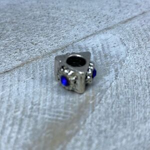 Pandora like blue and silver triangle bead